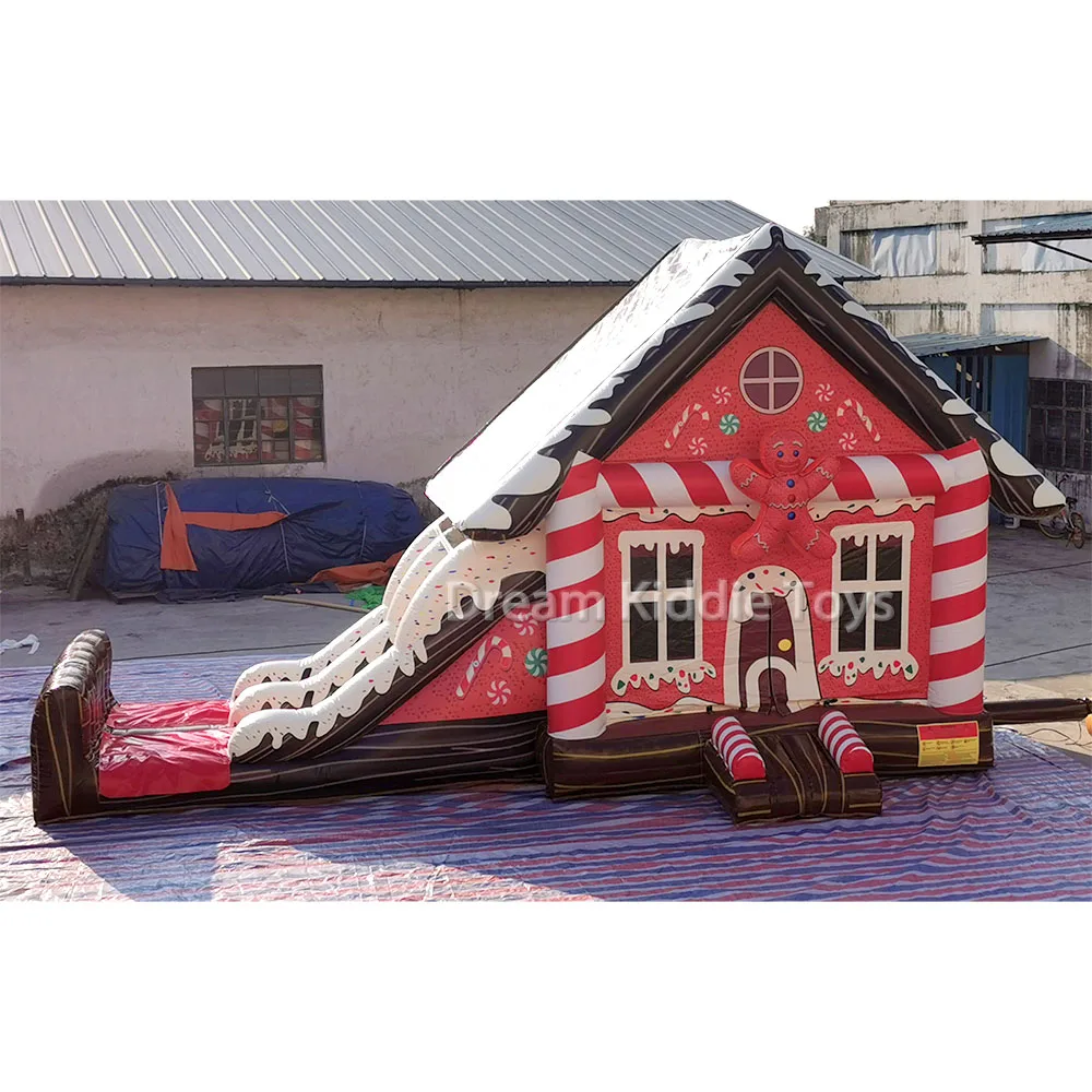 Gingerbread Bounce House With Dry Slide Combo Candy Inflatable Bouncer Christmas Jumper Jumping Bouncy Castle For Party Rental