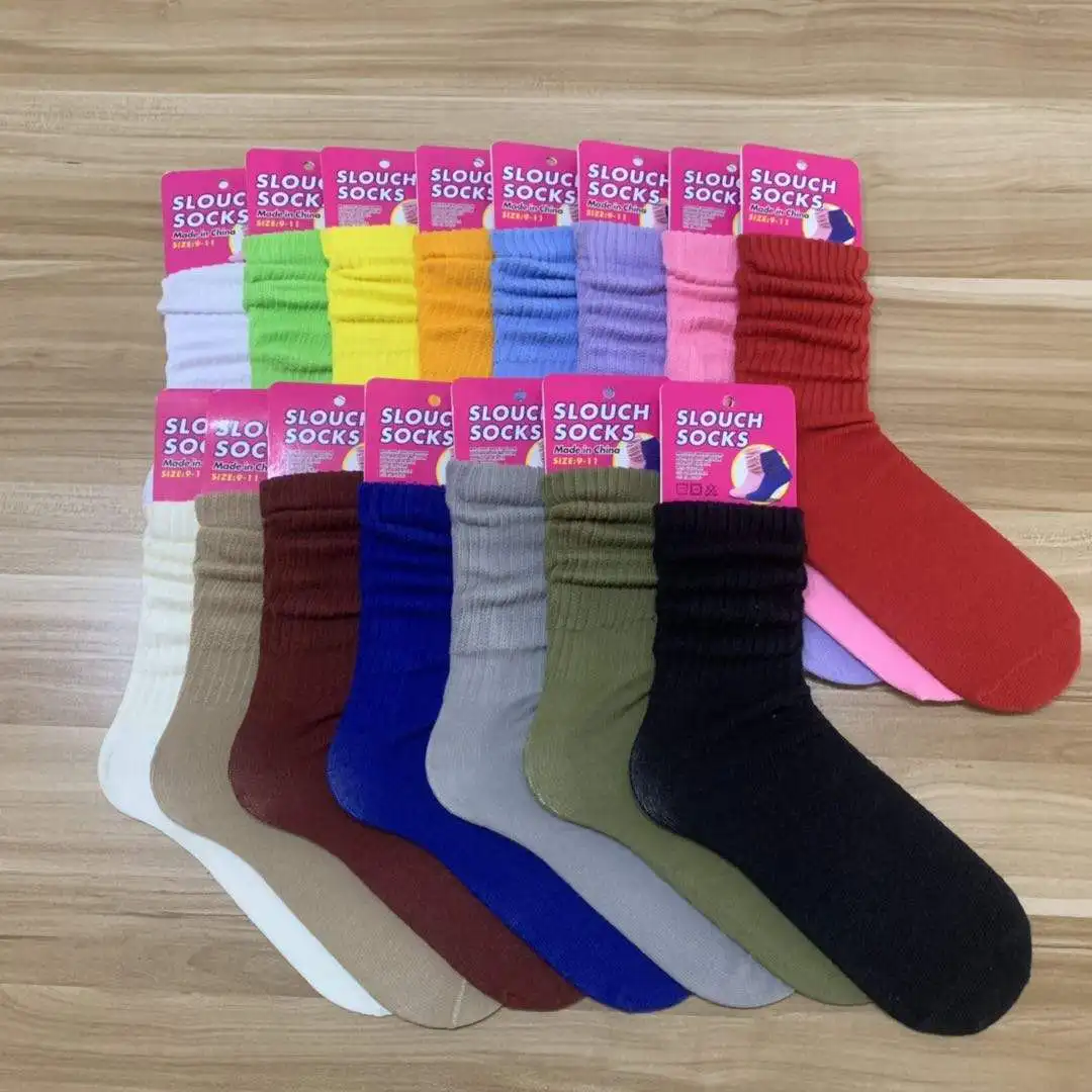 High Quality Extra Long High Quality Women Knee High Sleep Ruffle Scrunch Boot Cotton Loose Custom Slouch Socks At Any Length