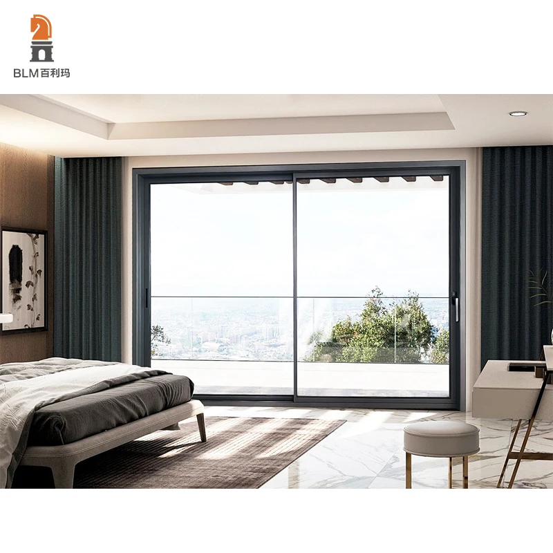 Высококачественные раздвижные двери со средней узкой алюминиевой рамой