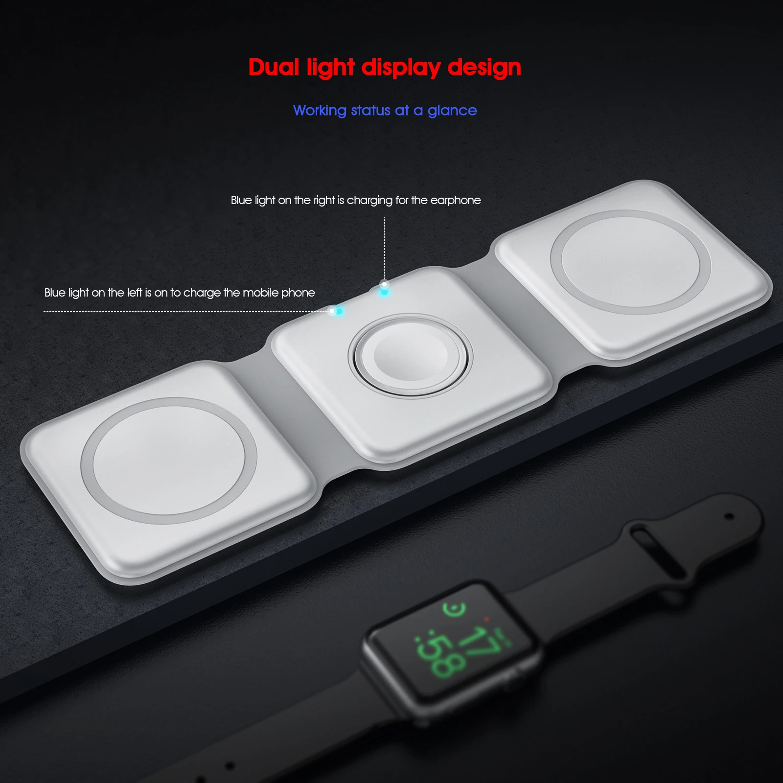 Top Sale 3 in 1 QI Magnetic Foldable Phone  Wireless Charger
