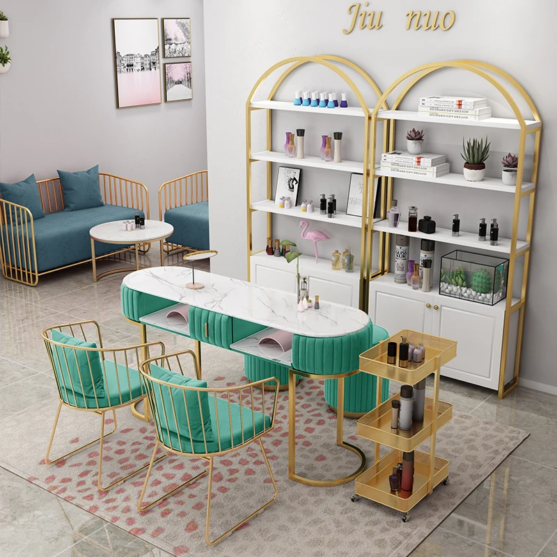 Luxury Modern Manicure Table & Chairs Professional Marble Top Nail Tables Beauty Salon Furniture for Nails