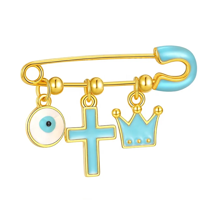 Baby Blue Enamel Pin Personalized Crown Cross Stroller Pin for Protection Baby Clothing Pin