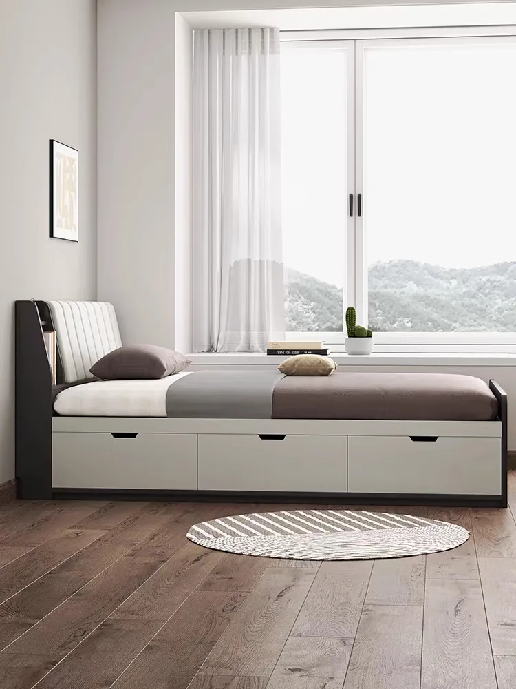 Foshan Cheap Single Size Simple Modern Bedroom Sets Furniture Wooden Wall Hotel Storage Bed
