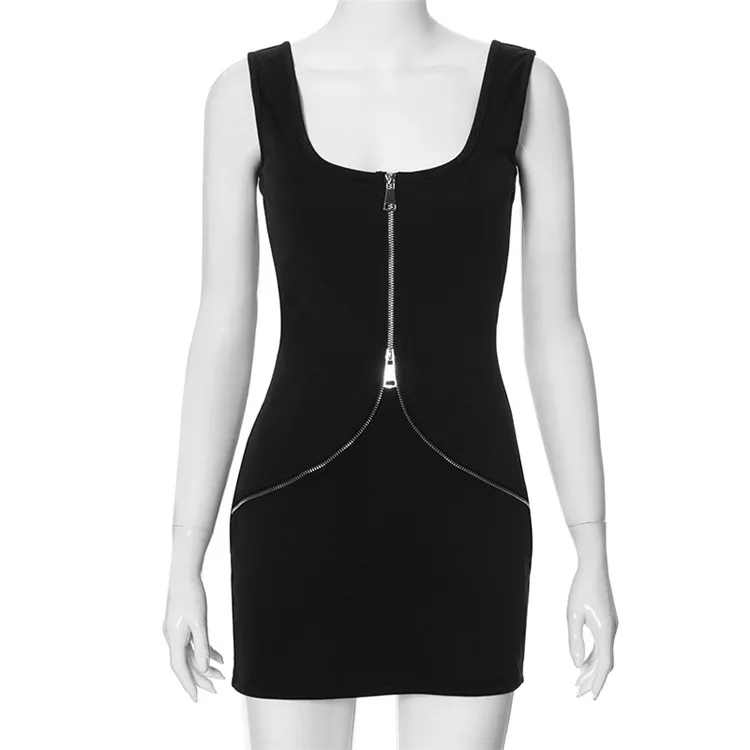 MS210-fashion black bodycon dress zipper summer dresses women 2024
