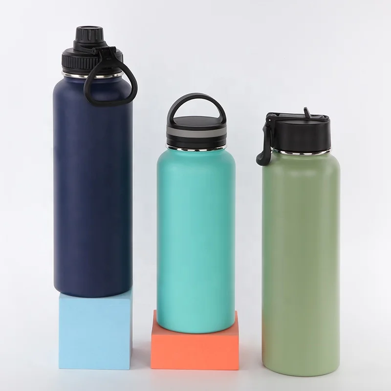 Double Wall Vacuum Insulated 18/8 Stainless Steel BPA Free Water Jug Outdoor Travel Sports Gym Water Bottle with Spout Lid