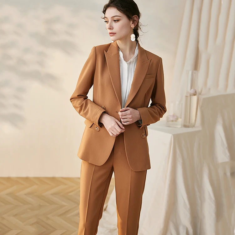 
Casual Female Tuxedo Blazer Commuting Jacket Straight Trousers OL Lady Office Wear For Women Two Piece Pants Custom Suits 