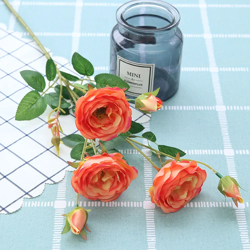 Wholesale high quality 6 flower heads artificial silk flower rose for wedding decorations