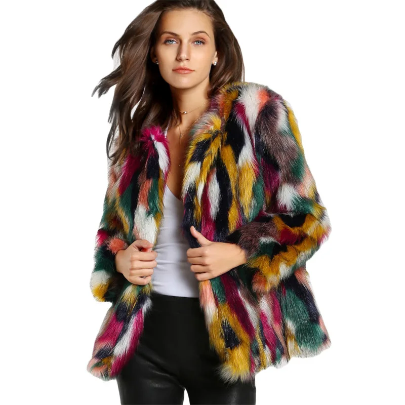 New Arrival Fashion Winter Ladies Wool Mix Color Faux Fur Coat for Women