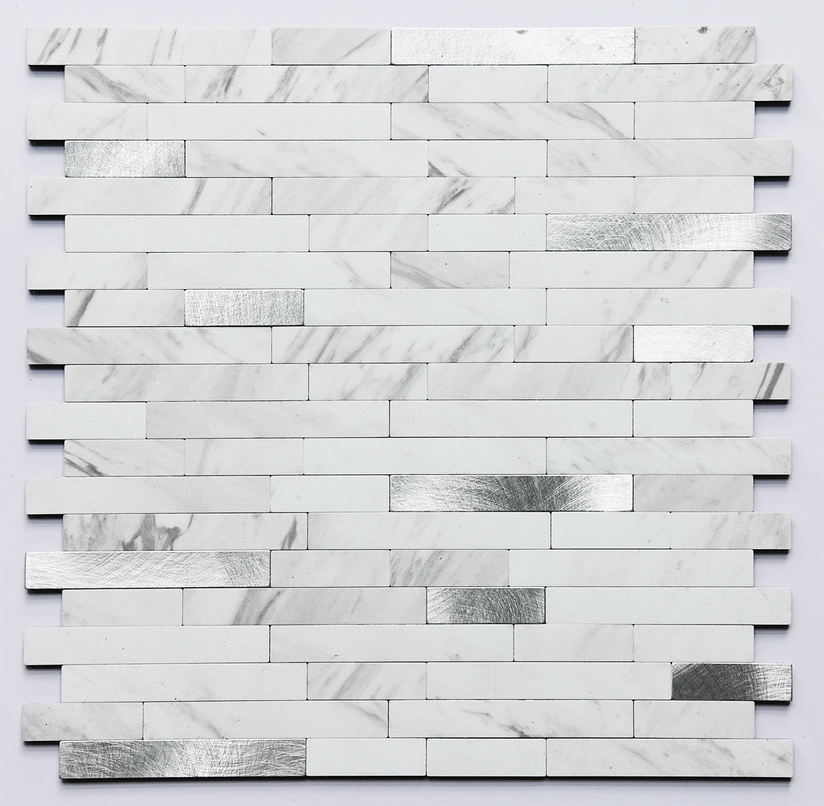 Wholesale Small Strip mixed white marble  self-adhesive mosaic For House And Bathroom