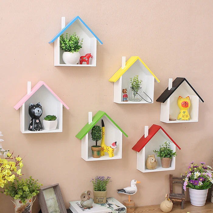 Colorful House Shape Hanging Wall Rack Shelf Wall  Decorations for Home, Shop,kindergarten