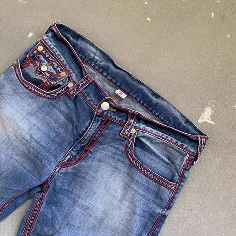 DiZNEW custom High street embroidered ripped jeans Vintage blue jeans wholesale dark wash worn street jeans plus size