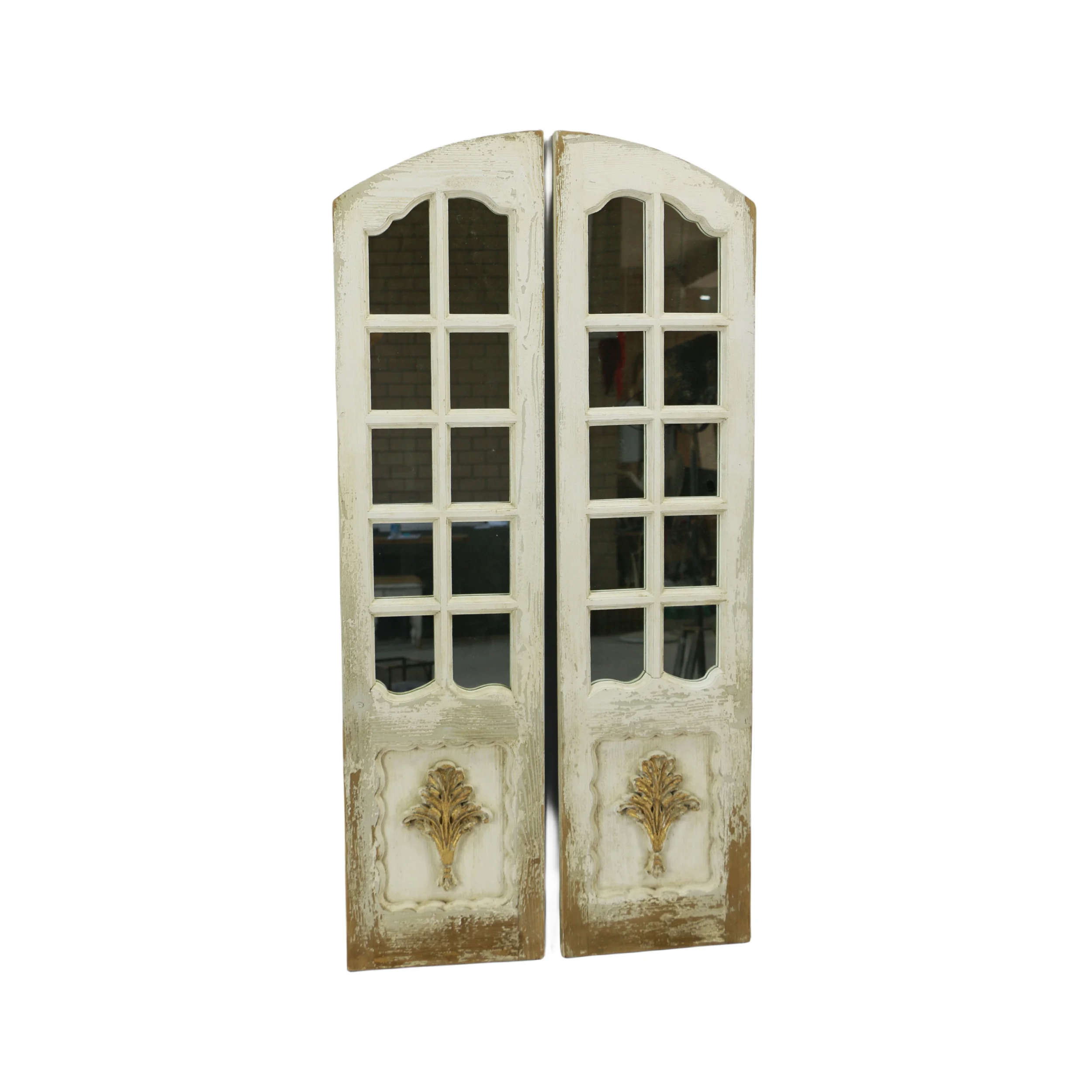 Antique Arch Style Hanging Wall Mirror Farmhouse Window Shape Decorative Garden Mirror Wood Framed Wall Mounted Mirrors
