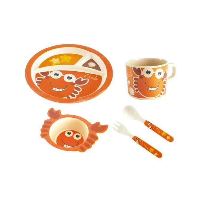 
Round divided compartment Cartoon biodegradable children tableware set, bamboo fiber dinnerware 