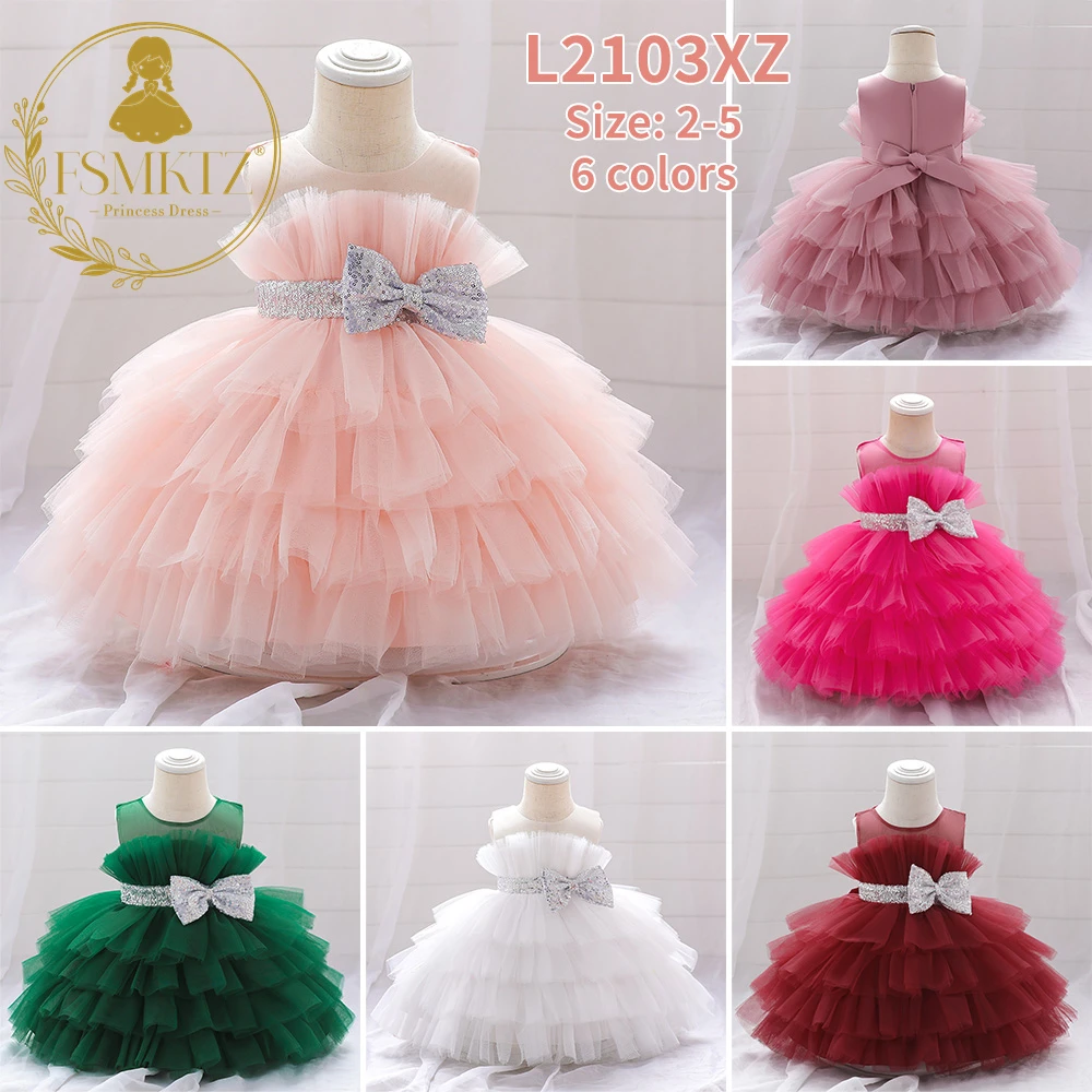 FSMKTZ Kids Tutu Dress Lovely Baby Flower Dress 2-5 Years Old Children Birthday Dresses Formal Kids Frocks