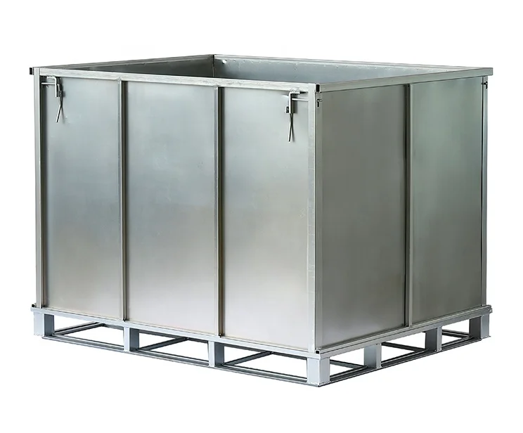 Customized Metal Container Foldable Durable Zinc Plated Industrial IBC MB5 Box MB6  Pallet Box For Tires Rubber Factory