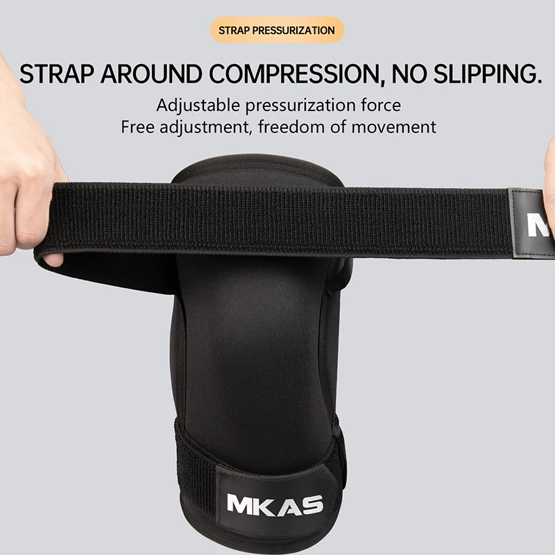 MKAS Fitness Black Anti Slip Adjustable Weightlifting Compression Elastic Knee Wraps Brace Neoprene Knee Sleeves