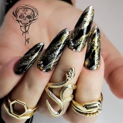 Personalise black marble gold foil design artificial fingernails handmade soft gel reusable abs fake nails press ons