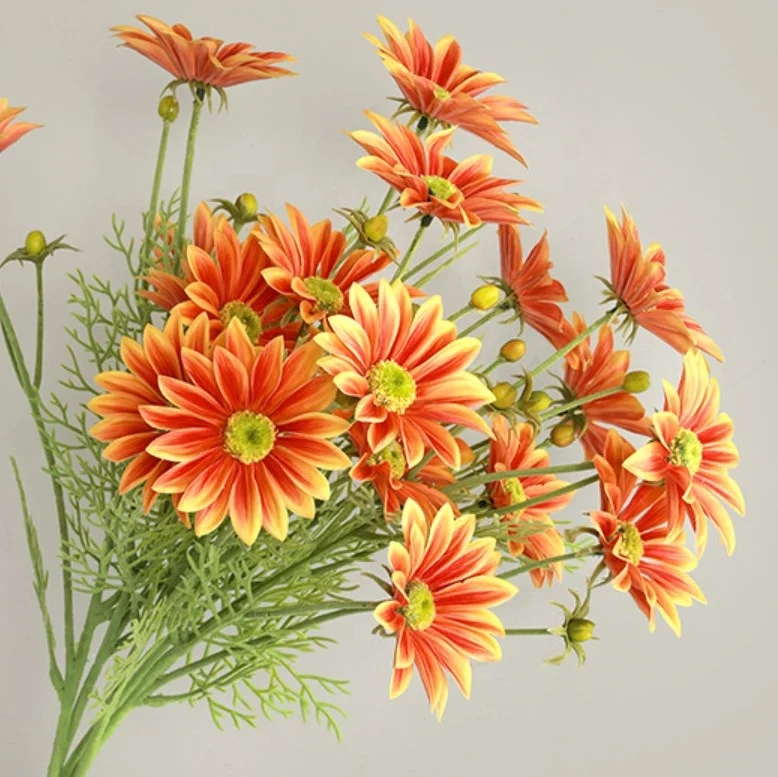 New Arrival High Quality Artificial 4 Heads Latex Daisy Real Touch Flower Yellow For Home Wedding Decoration