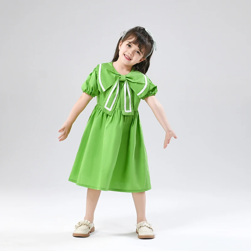 High Quality Korean Version 3 - 12Y Children College Style Puff Sleeve Girl Dress