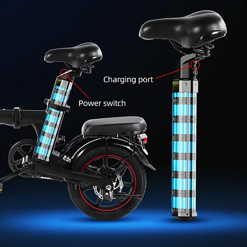 14-inch 36V250W compact folding portable black electric bike electric bicycles for adults