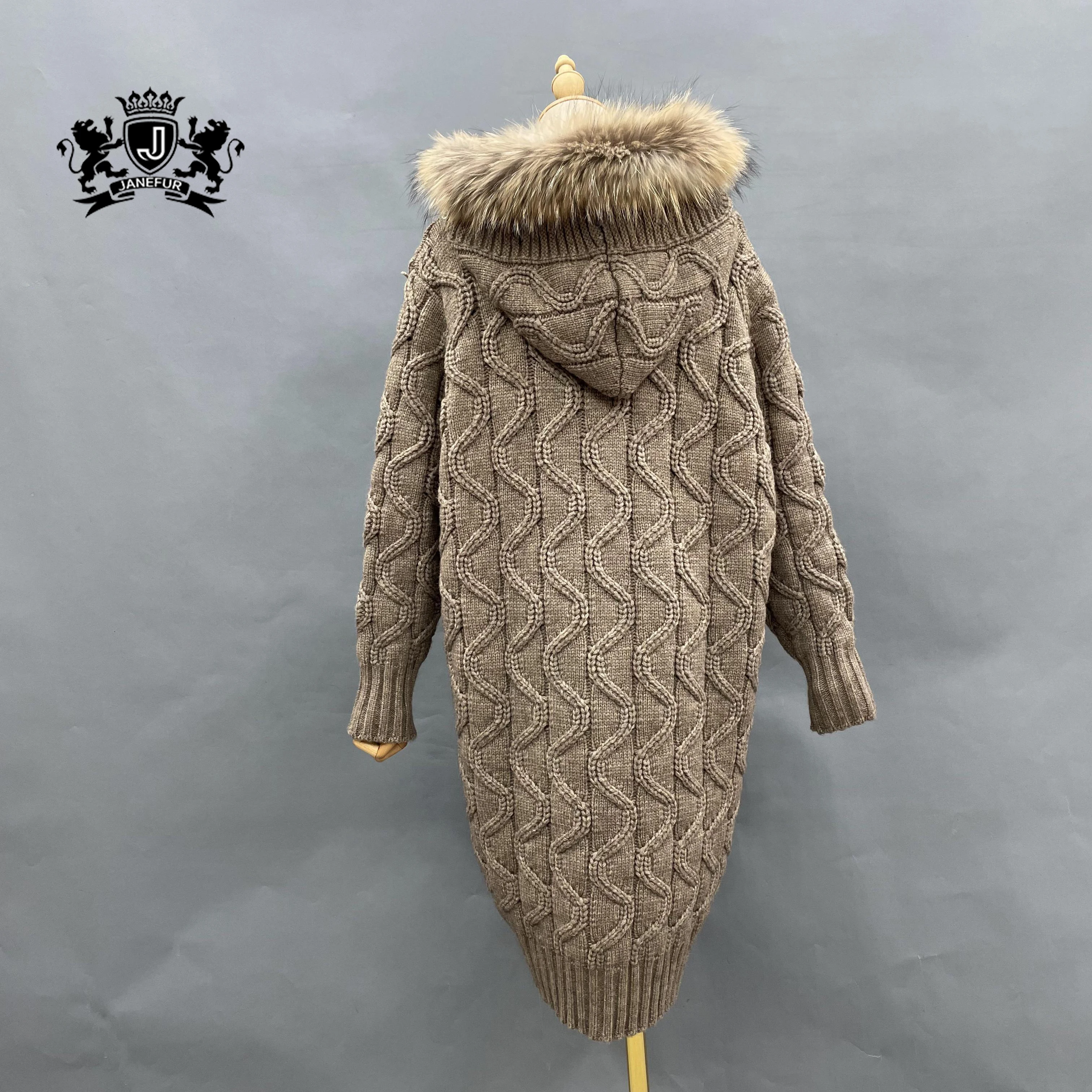 Women Wholesale Trendy Long Loose Style Wool Knitted Cardigan Sweater Comfortable Soft Hooded Knit Cardigan Sweater