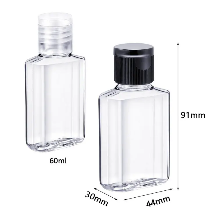 
square type Empty transparent 60ml plastic bottles plastic water bottles can with different cap 