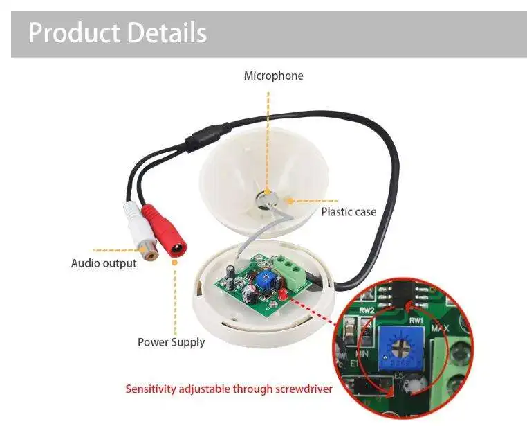 Manufacture golf-shape audio Pickup Device High Sensitivity DC12V CCTV sound Microphone Monitor