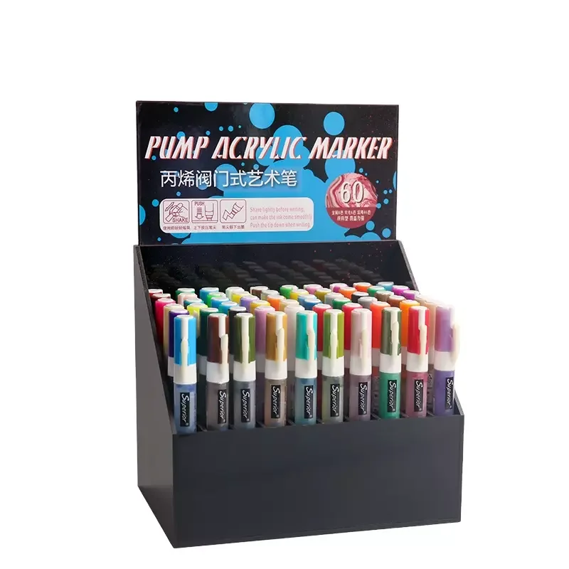 60 Colours Superior Waterproof New Acrylic ink Marker Paint Set Pump  with Replace Nib for Paper Wood Canvas