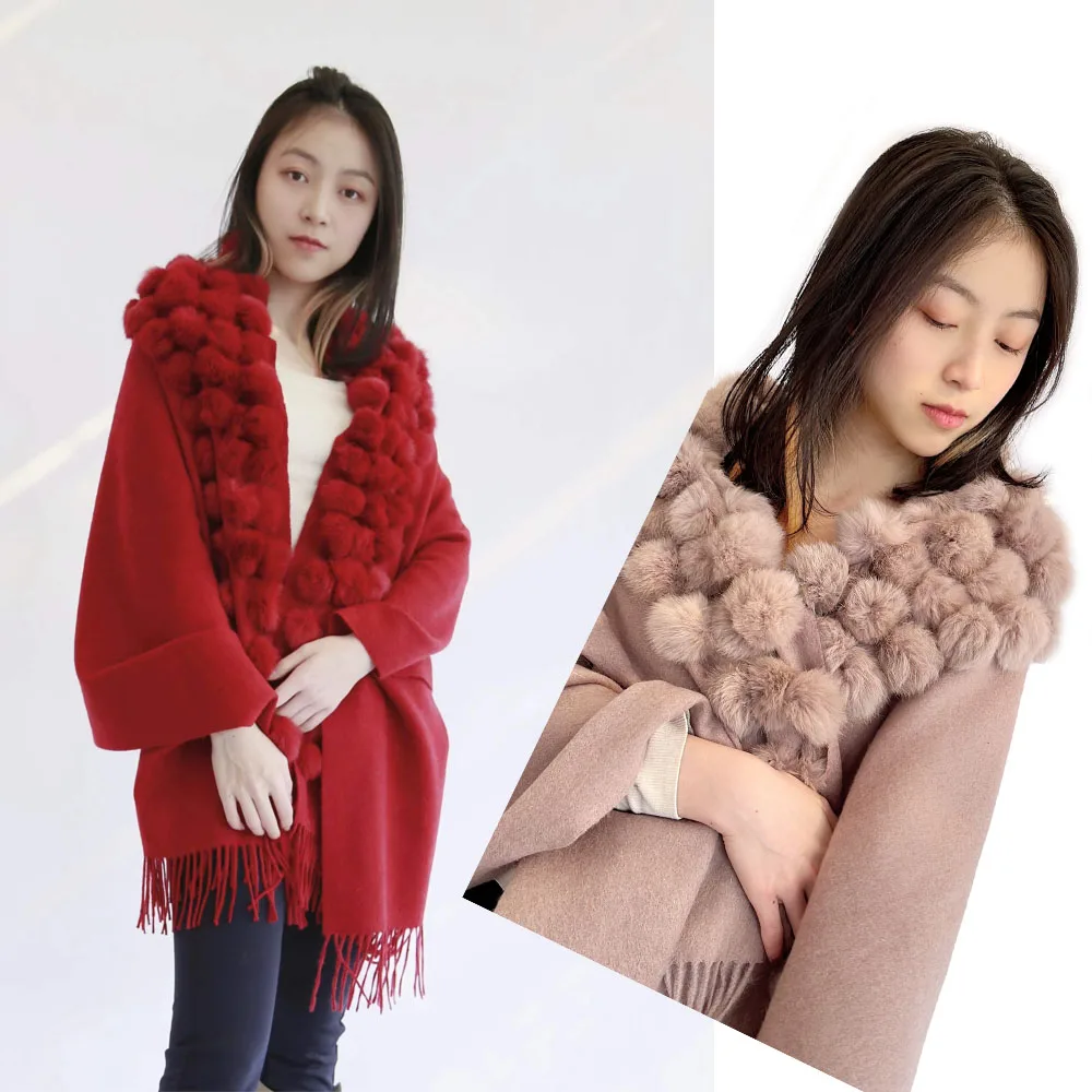 New Fashion Style Shawl Poncho Cashmere Custom Wool Rabbit Fur Scarf Fashion Shawl For Women Winter