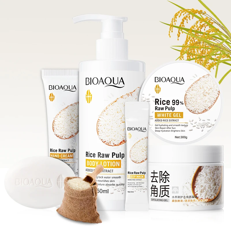 BIOAQUA топ продаж органический коричневый рис уход за кожей продукт увлажняющий отшелушивающий гель мыло ручной работы крем для лица набор отбеливания