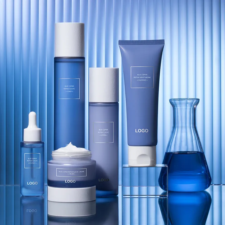 Private Label Organic Moisturizing Korean Skincare Products 5pcs Blue Copper Peptide Retinol Anti Aging Facial Kit Skin Care Set