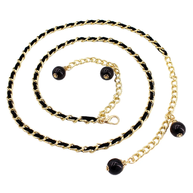 Hot sale Plus size suede metal chain Woman  Dress Decorate pearl Simple Waist Belts
