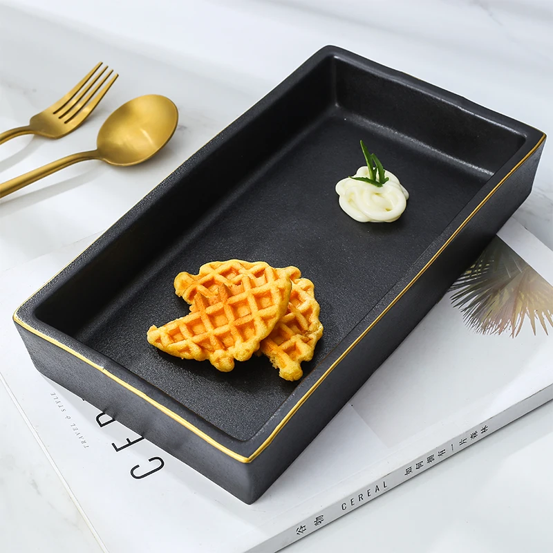 Wholesale Light Luxury Black Tableware wWith Phnom Penh Dishwasher Usable Wedding Hotel Ceramic Tableware Set