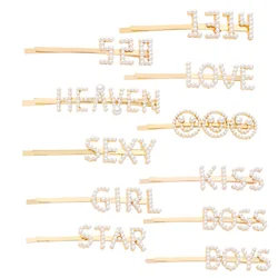 Fashion customizable letter pearl hair pin smiley face LOVE BOYS GIRL KISS 520 hairpin word clip bangs clip wholesale