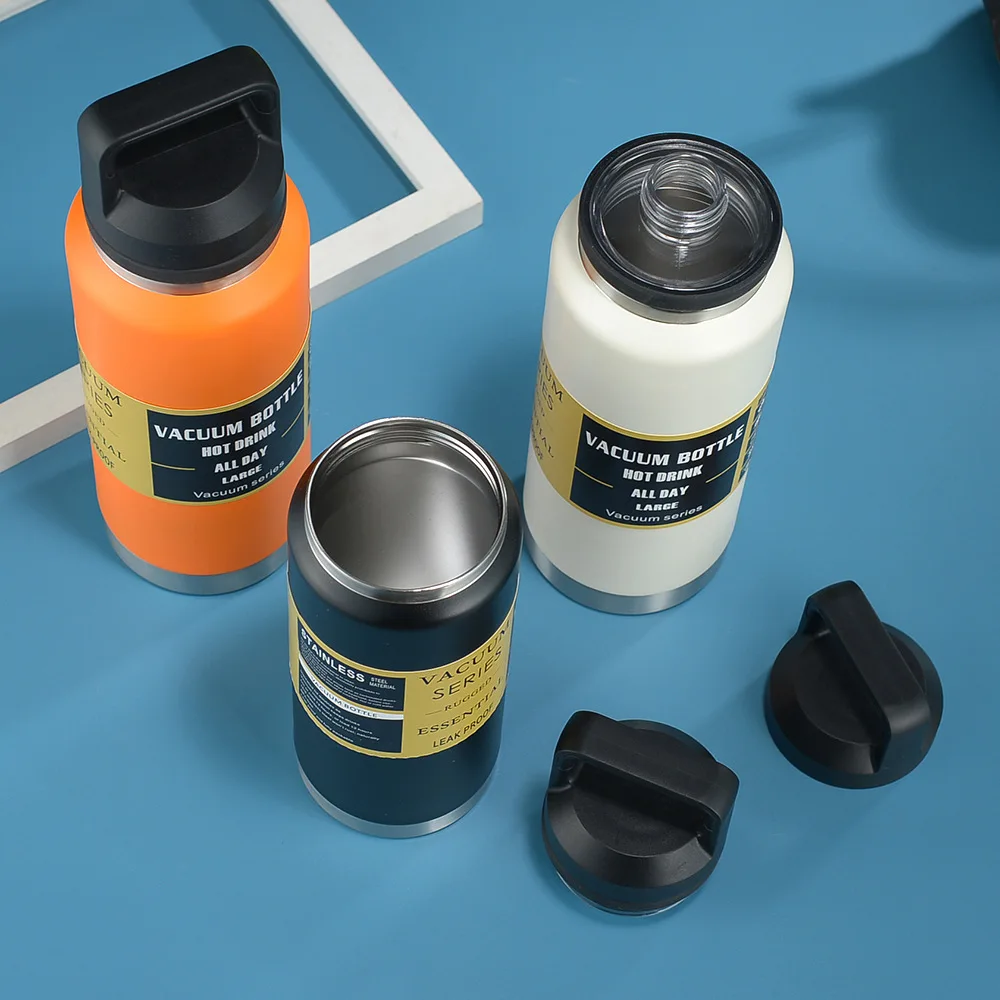 36oz Customized logo 2 Lids straw 800ml drinking powder coated stainless steel thermos vacuum water bottles flask for hot water