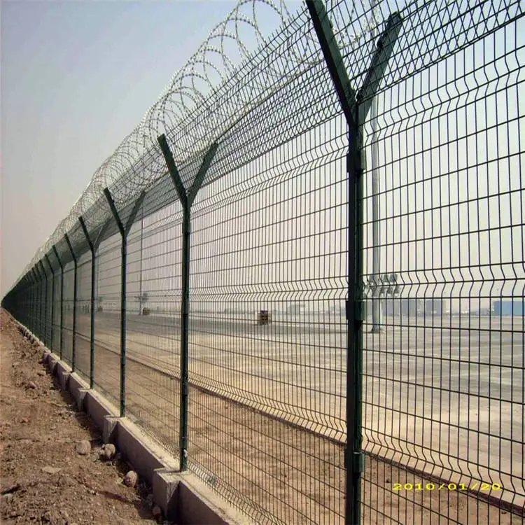 Y Post Airport Fence Concertina Razor Fence with Chain Link round Y Posts & Netting for Driveway Gates and Fence Hardware