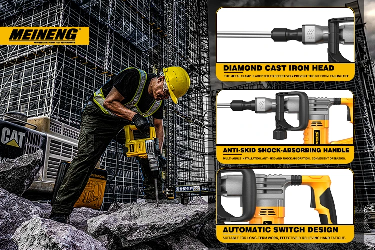 Portable 1500W Handheld Electric Concrete Demolition Jack Hammer DIY Grade Machine Used in Construction Industry