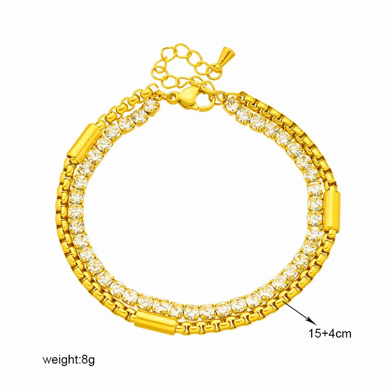 Fashion Punk Creative Hip-Hop Personality Niche Versatile Diamond-Studded Multi-Layer Stainless Steel Chain Jewelry Bracelet