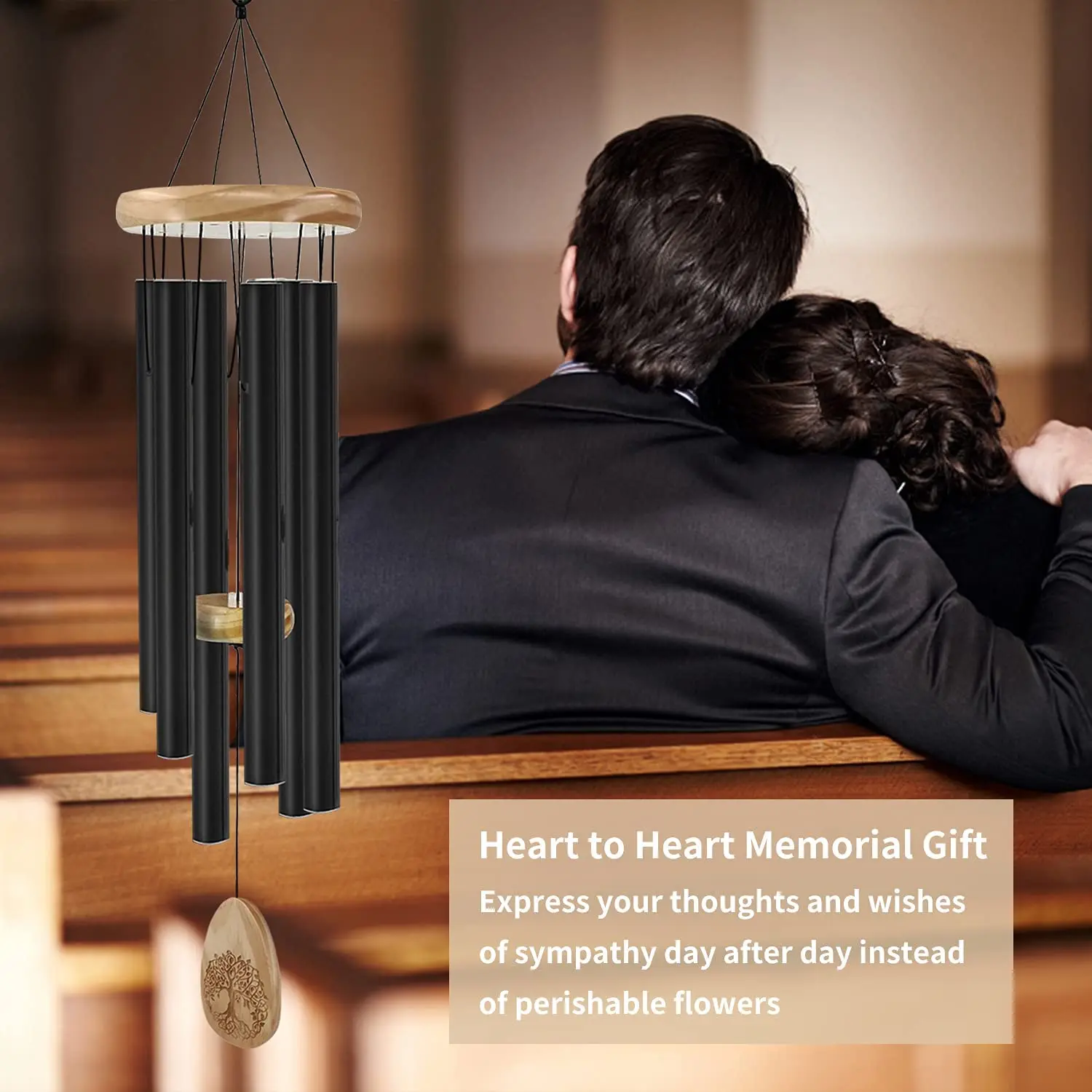 Wind Chimes Silver Memorial Gift Set for Loss of a Loved one, Long deep Tones Memorial  Wind Chimes