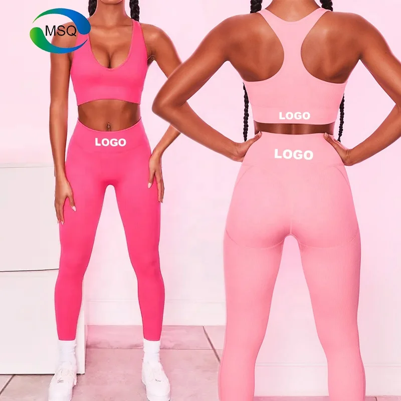 Custom New Chicken Heart Collar Yoga Bra Seamless Set Two Piece Gym Seamless Set High Waist Yoga Shorts Thread Sports Set Women