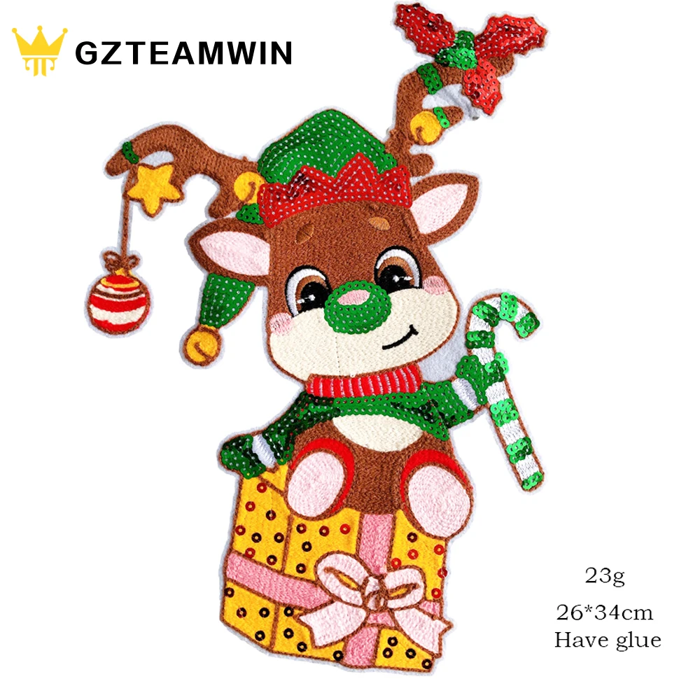 Custom Cloth Santa Snowman Snowflake Embroidery  Iron On Sequin Christmas Patches
