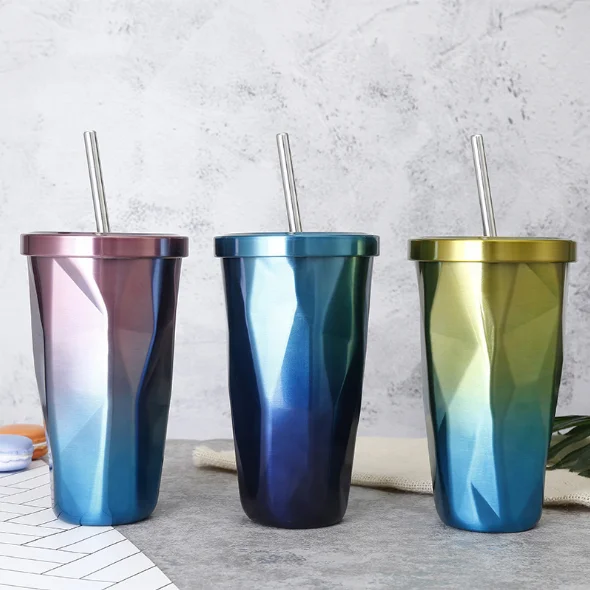 Factory Wholesale Stainless Steel Tumbler with Straw Hot and Cold Drinking Mug 16 oz