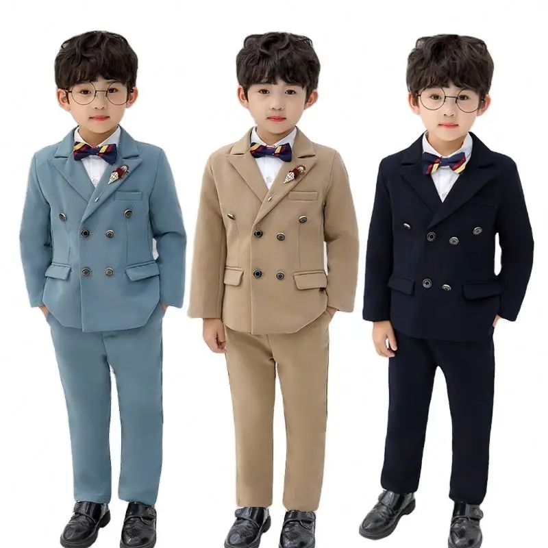 Boys 3Colors Jacket Pants 2Pcs Clothing Set Kids Formal Wedding Suit Gentleman Children School Performance Graduation Dress