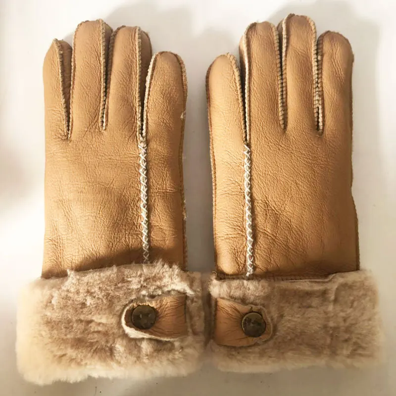 Factory wholesale winter warm 100% real sheepskin fur gloves for men women