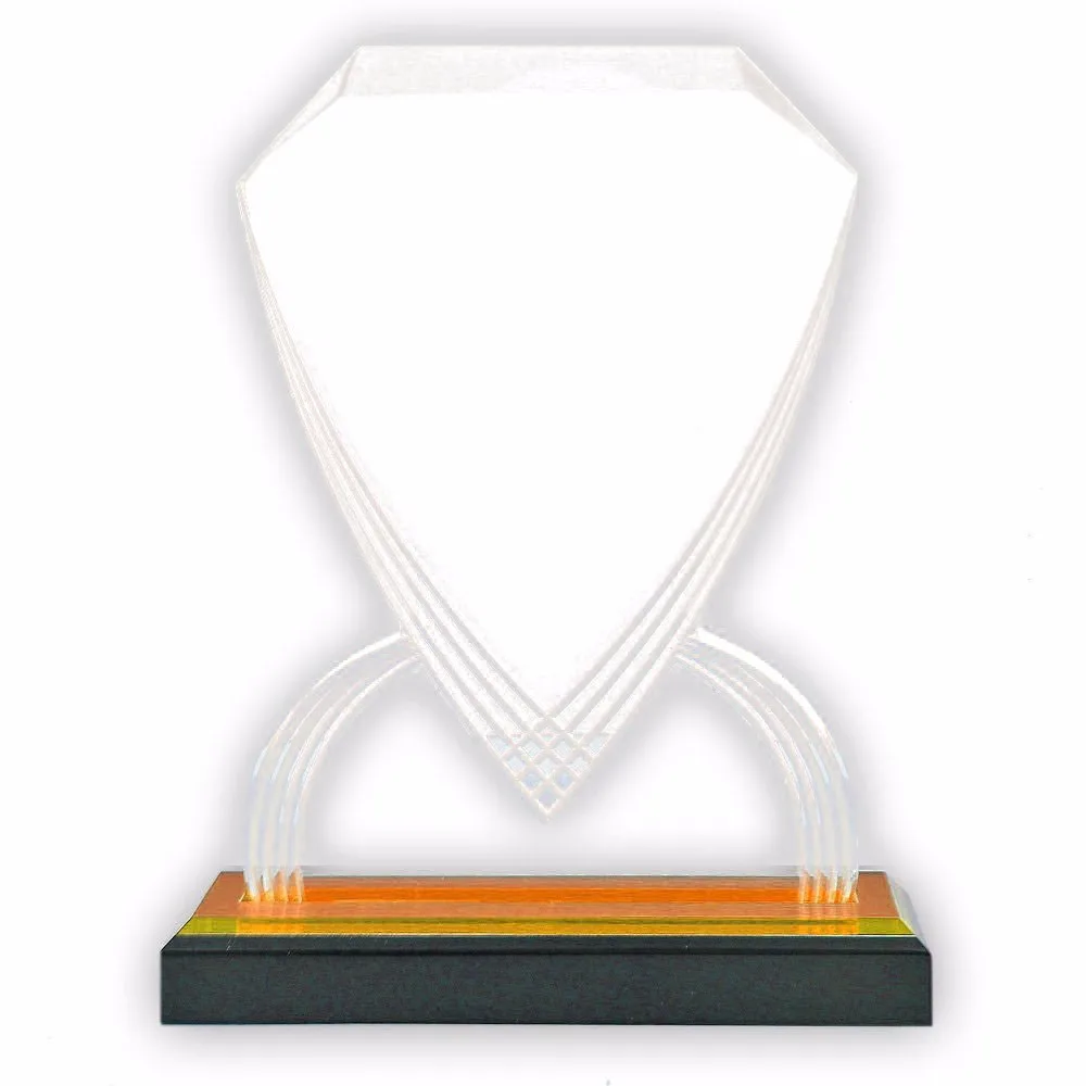 Customizable Transparent 8-3/4 Inch Acrylic Shield Trophy Clear Crystal Medals and Trophies with Black Base