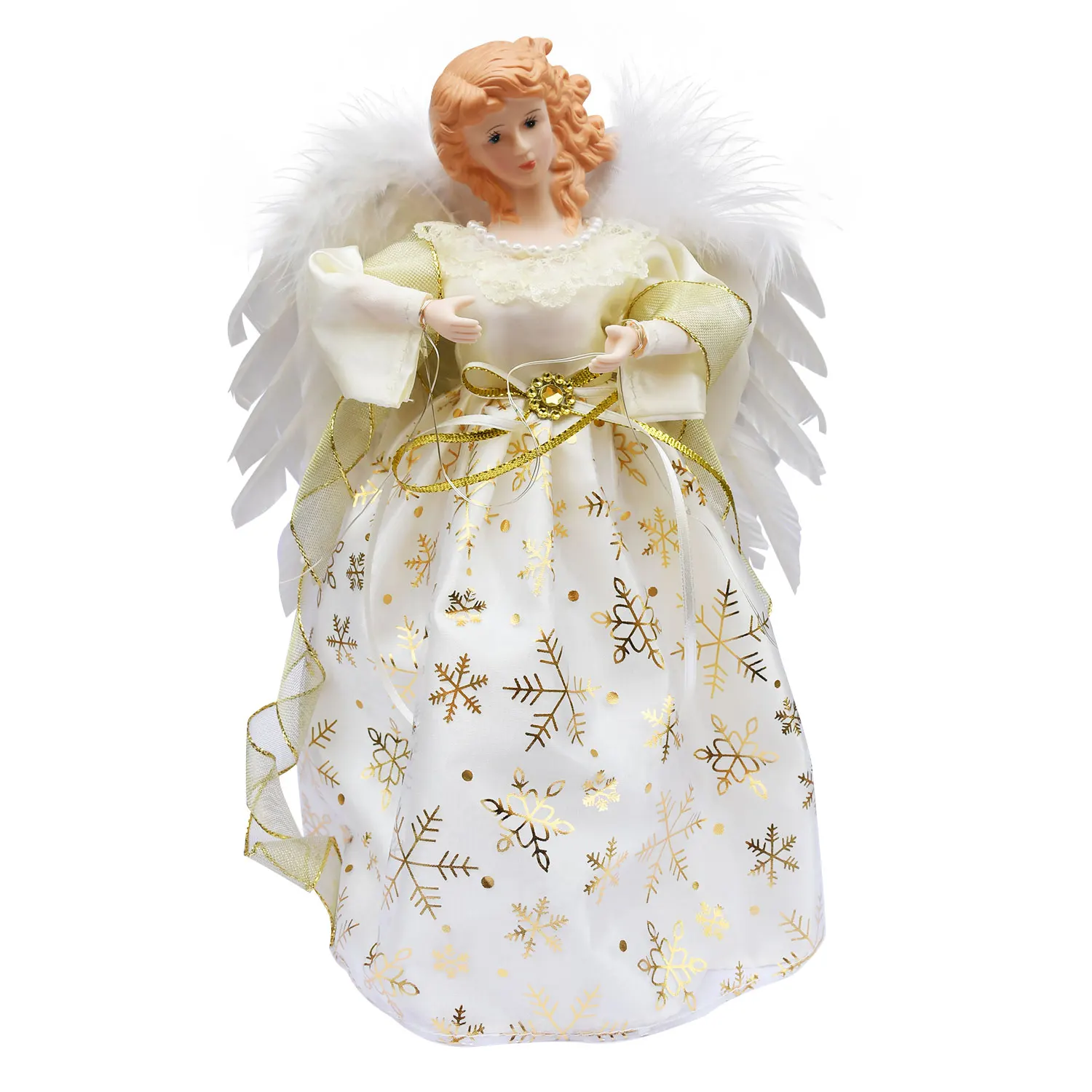 Elegant Christmas Tree Topper Angel With Real Feather Wing Christmas Tree Ornaments & Toppers