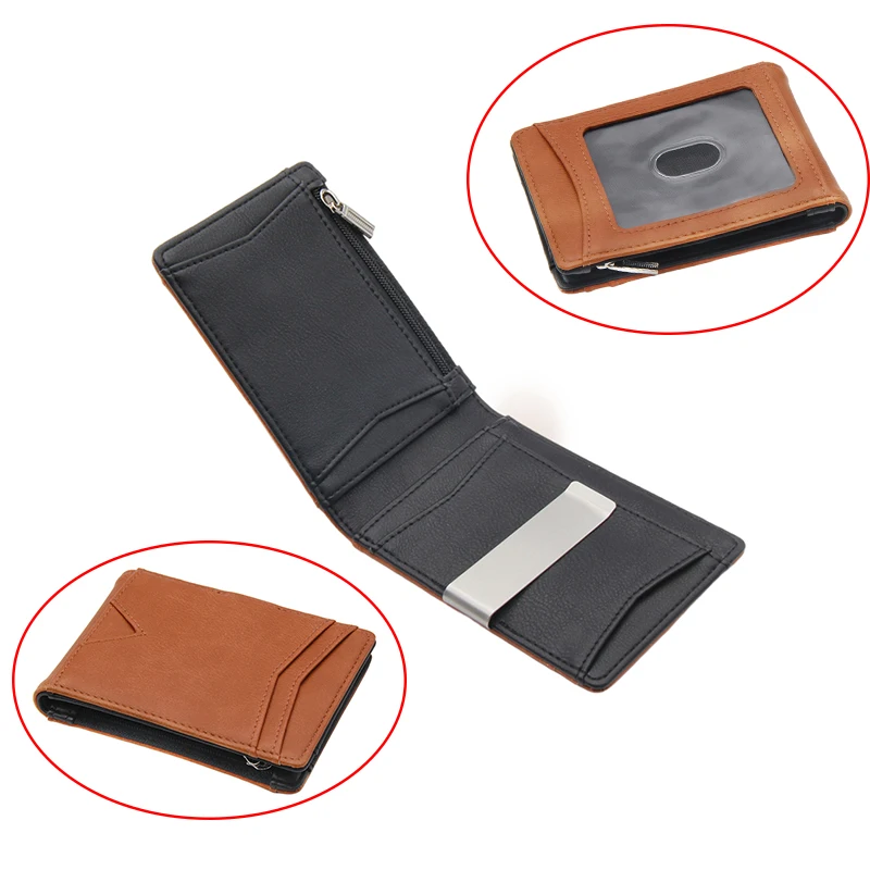 
Supply to Amazon leather wallet with metal clip RFID feature money clip wallet  (1600220057782)