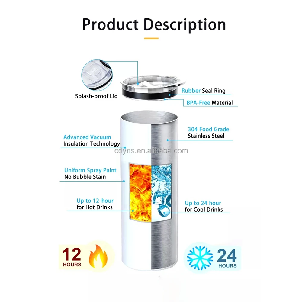 Usa warehouse sublimation tumbler blank with metal straw white wholesale bulk stainless steel 20 oz straight screw on duo lids