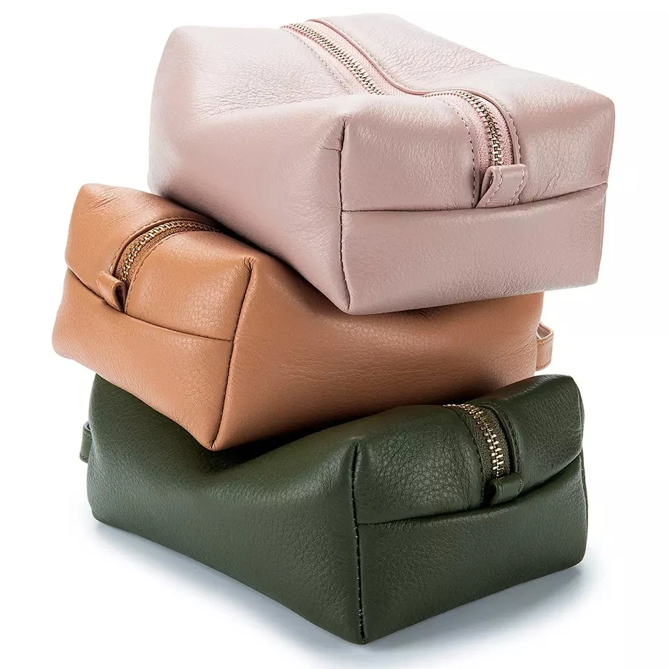 New style Genuine Leather Pouch Toiletry Bag Travel Dopp Kit cosmet bag case makeup bag For Men Women