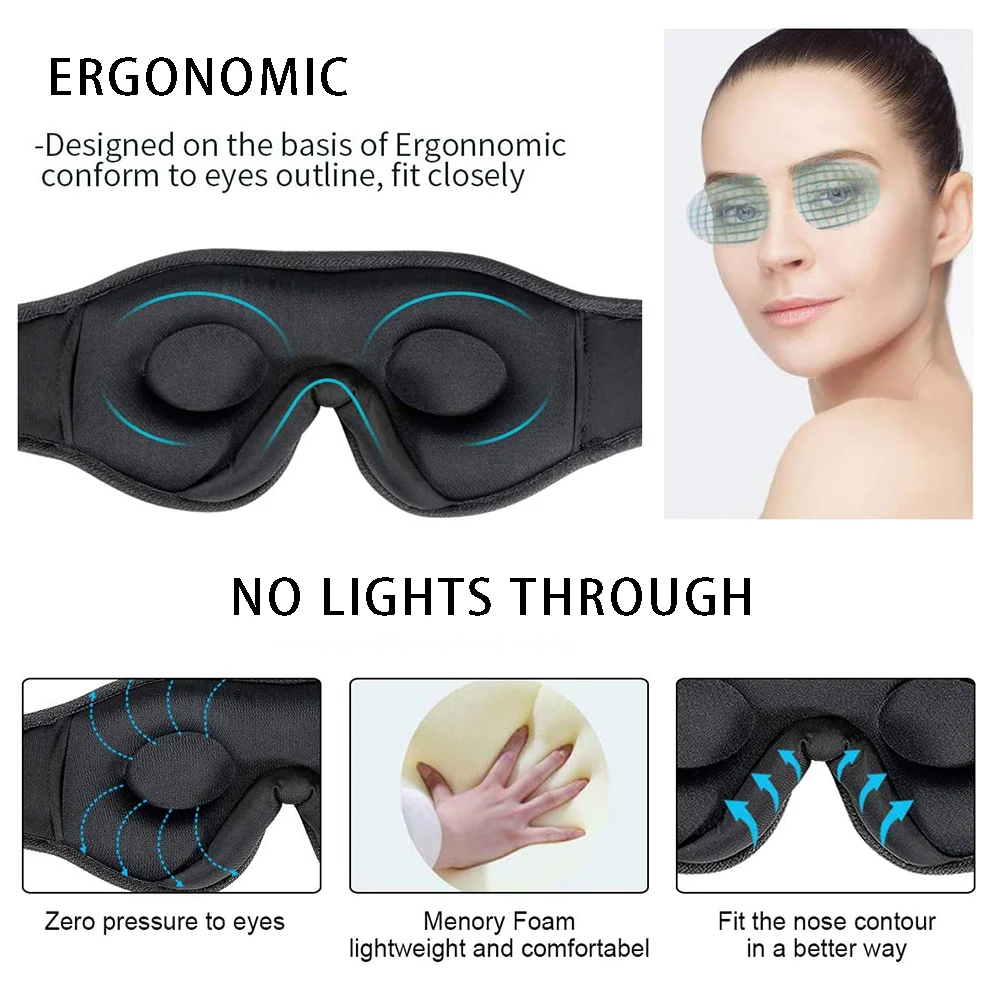 1 black mask eyes.  Sleeping Eye Cover Travel Music Headsets with Microphone Handsfree, Sleep Headphones for Side Sleepers Gift for Men Women 